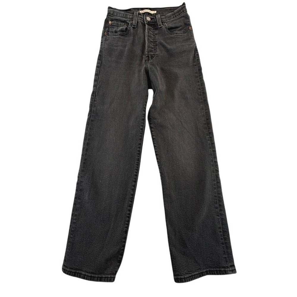 Levis Ribcage Straight Ankle Jeans Womens 25 Faded Black High Rise Denim Pants